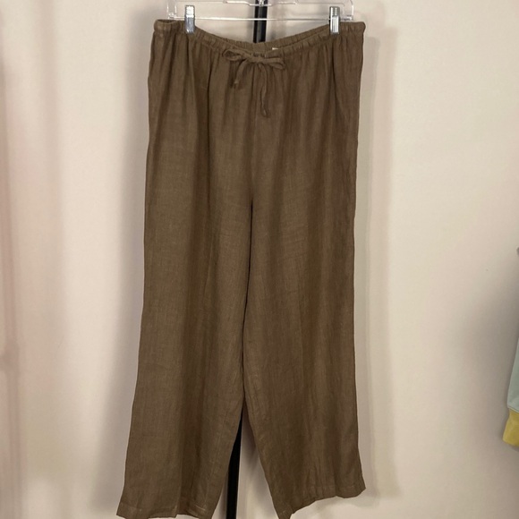 Hot Cotton Pants - 100% Linen Hot Cotton Relaxed Drawstring Elastic Wide-Leg Pants Brown XL